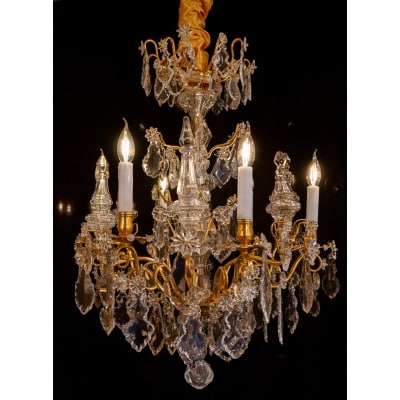 Petit lustre d’époque Louis XV en bronze doré et cristal taillé vers 1760-1770