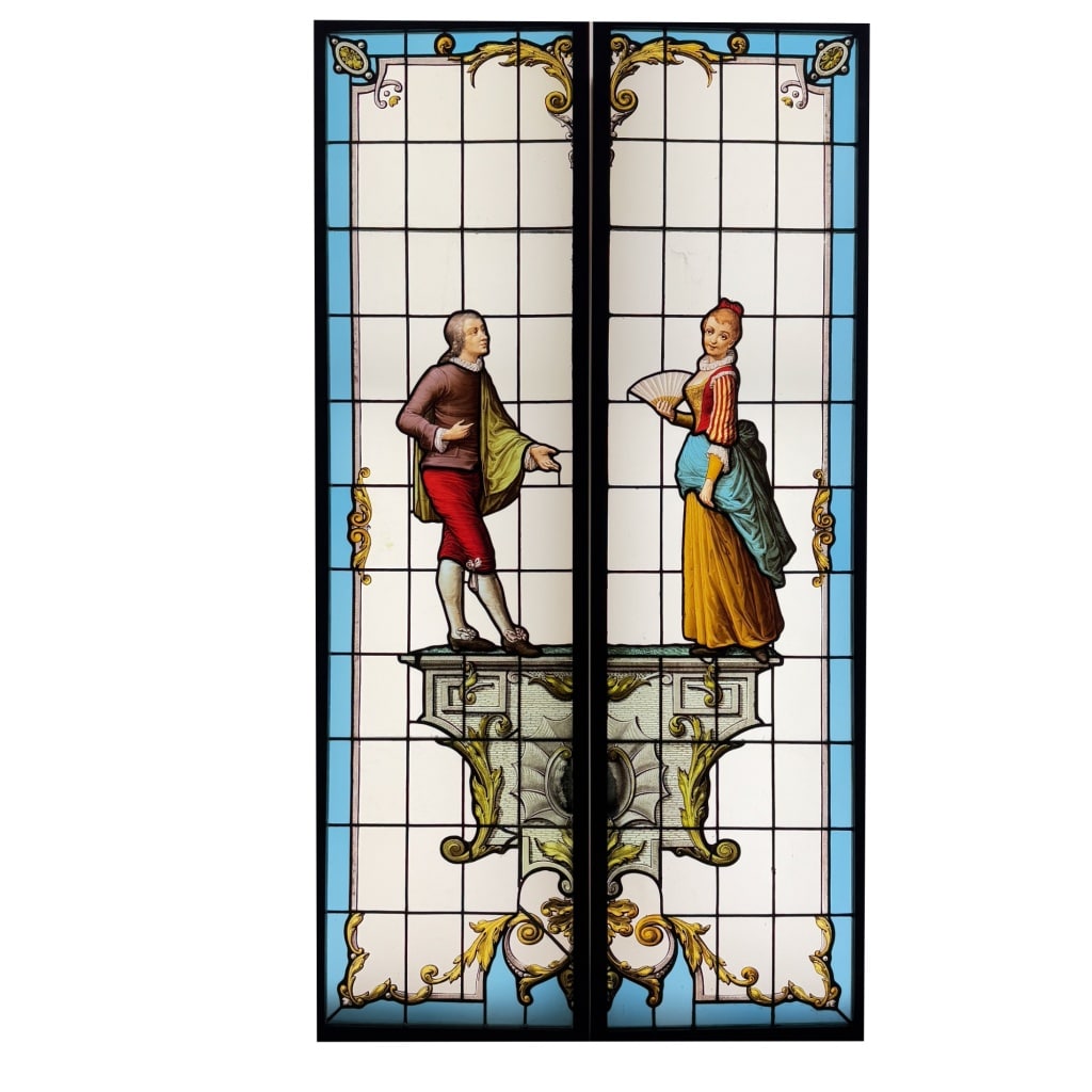 Vitrail Vitraux couple à l’éventail ( H191cm L104cm) | Biron 