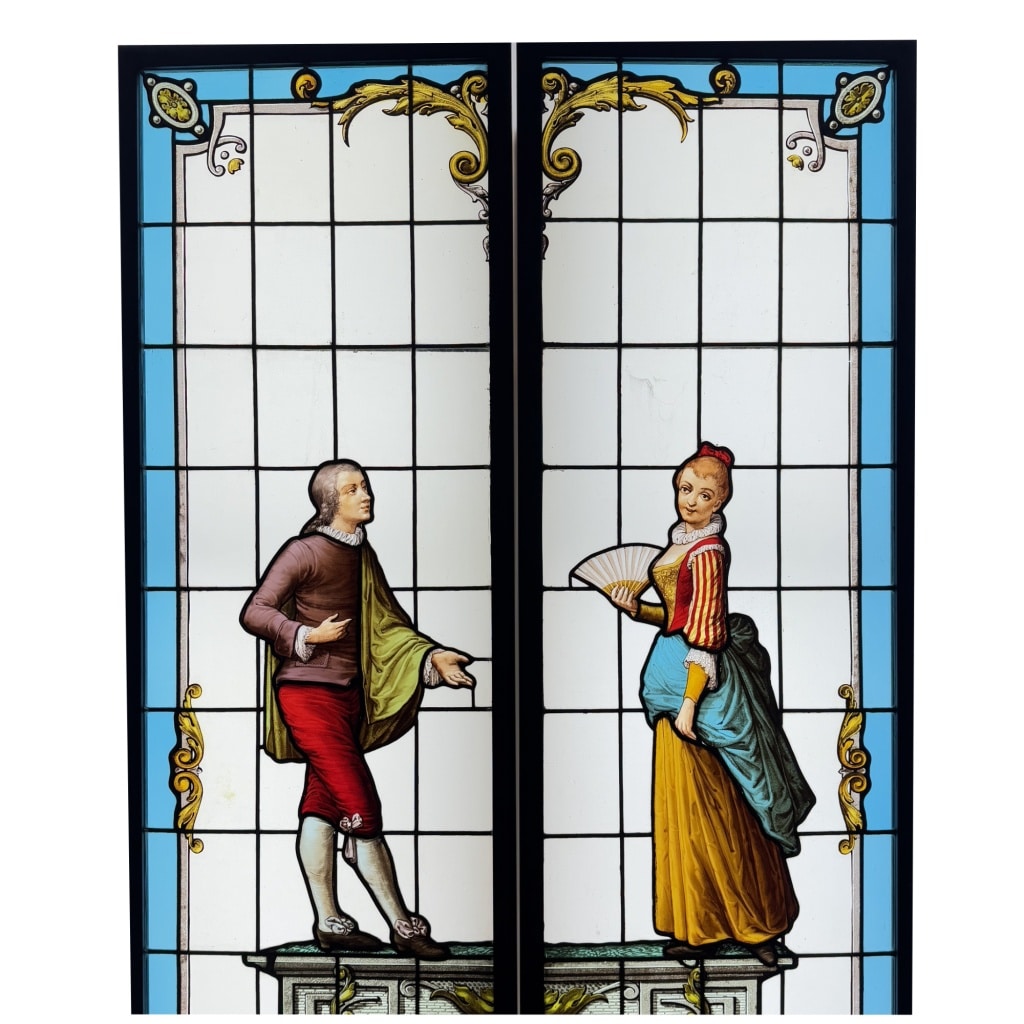 Vitrail Vitraux couple à l’éventail ( H191cm L104cm) | Biron 