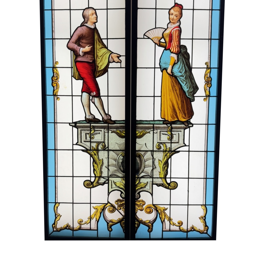 Vitrail Vitraux couple à l’éventail ( H191cm L104cm) | Biron 