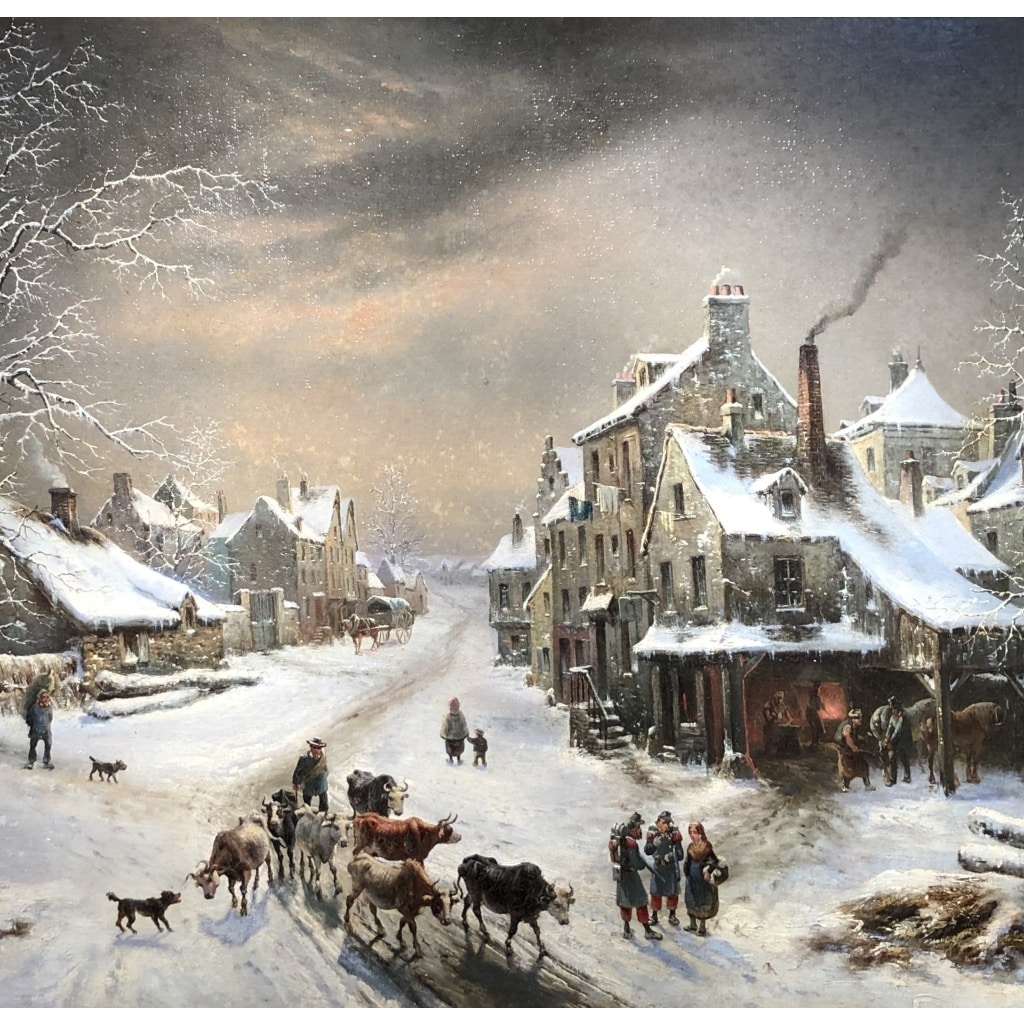 MALBRANCHE Louis Claude Ecole Française 19è Animation Entrée Village Huile Signée Certificat d’authenticité | Biron 