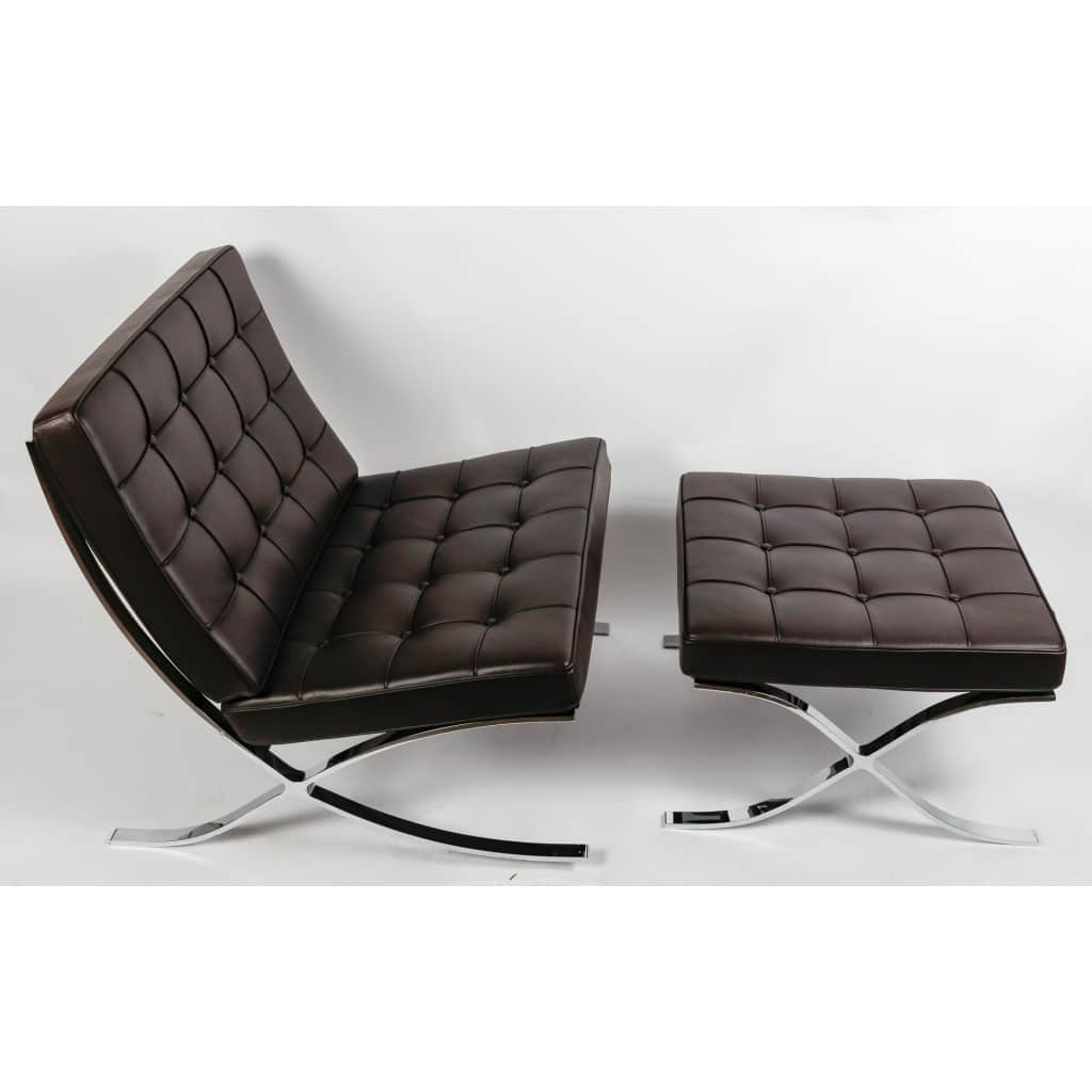 Fauteuil Style Barcelona avec Ottoman – Made in Italy, Design Moderne Iconique, Parfait État | Biron 