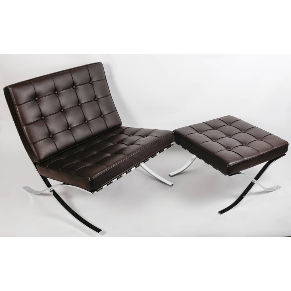 Fauteuil Style Barcelona avec Ottoman – Made in Italy, Design Moderne Iconique, Parfait État | Biron 