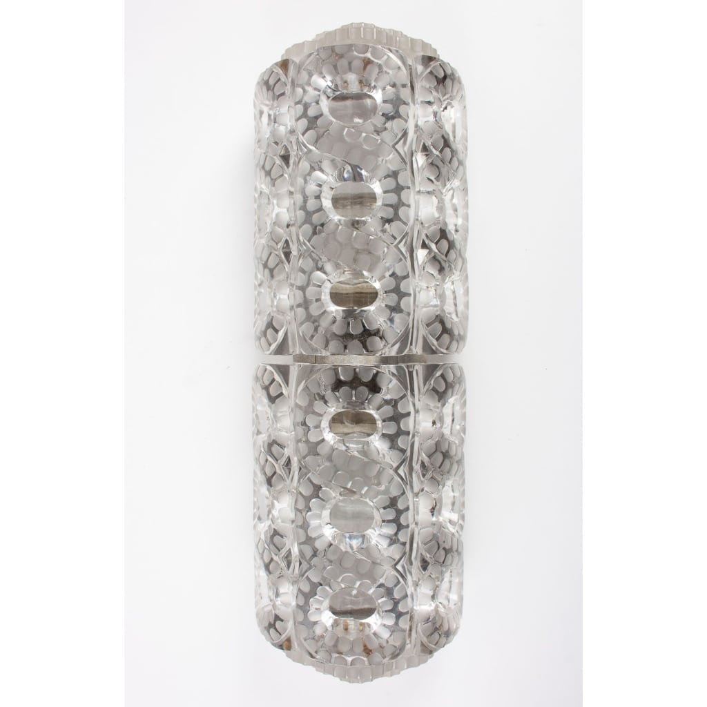 Ensemble de 3 Appliques « Séville » Lalique en Cristal | 1947 | Éclairage de Luxe| Design Élégant | Biron 