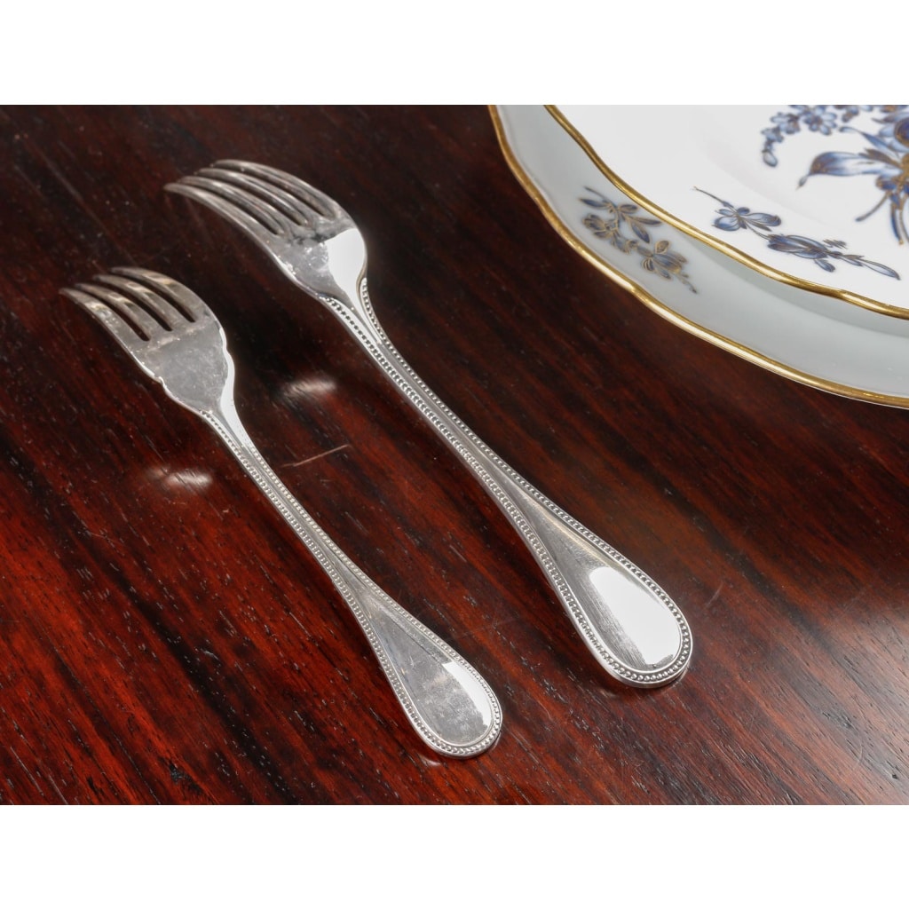Ménagère Christofle « Perles » – Ensemble de 48 pièces en métal argenté- 12 personnes avec boite | Biron 