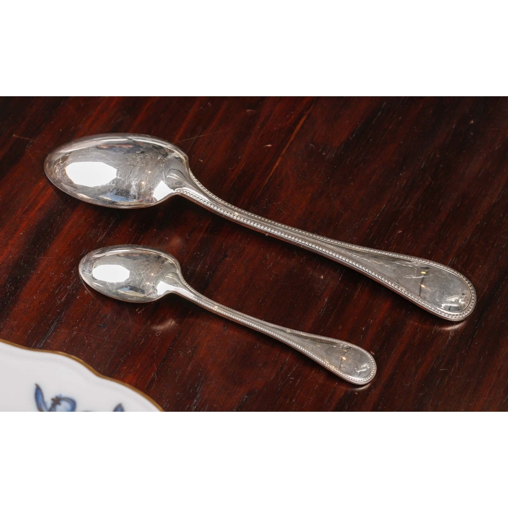Ménagère Christofle « Perles » – Ensemble de 48 pièces en métal argenté- 12 personnes avec boite | Biron 