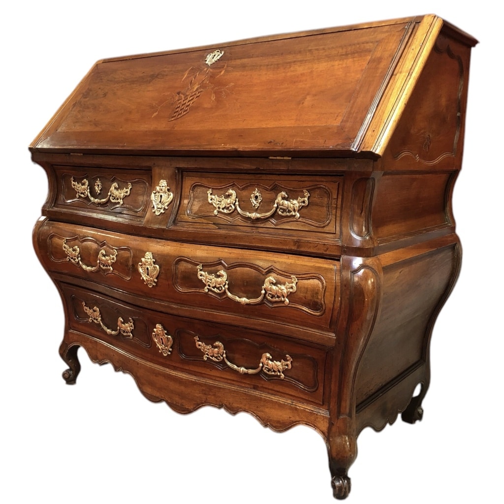 Commode Bordelaise dite scriban en noyer et acajou époque Louis XV | Biron 