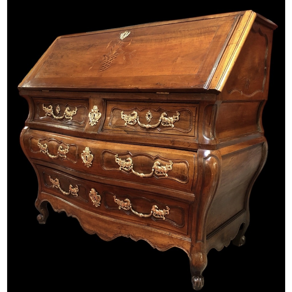 Commode Bordelaise dite scriban en noyer et acajou époque Louis XV | Biron 