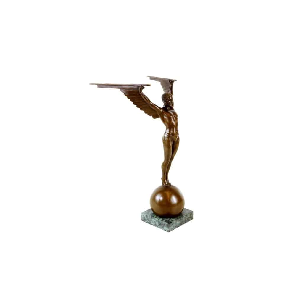 Sculpture en bronze patiné représentant Icare, socle en marbre, style Art Déco, XXIème siècle. | Biron 