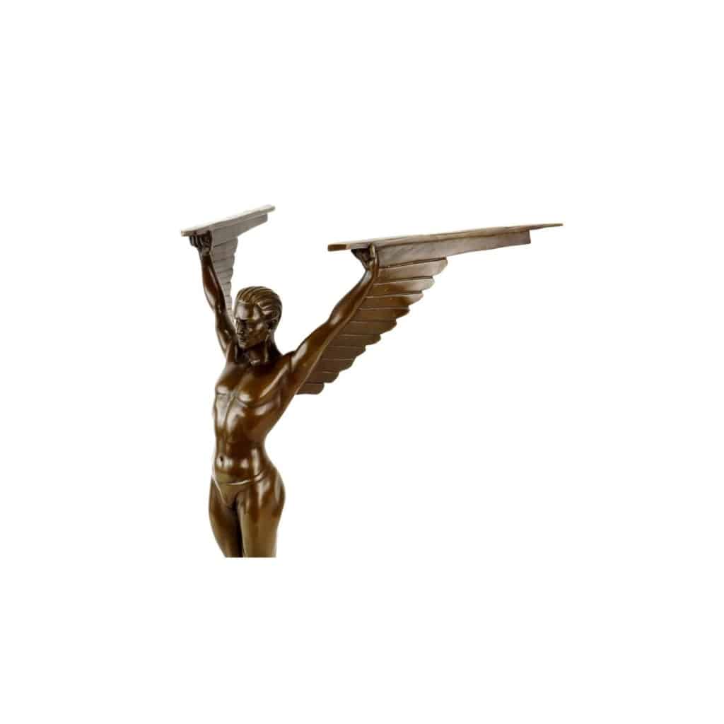 Sculpture en bronze patiné représentant Icare, socle en marbre, style Art Déco, XXIème siècle. | Biron 