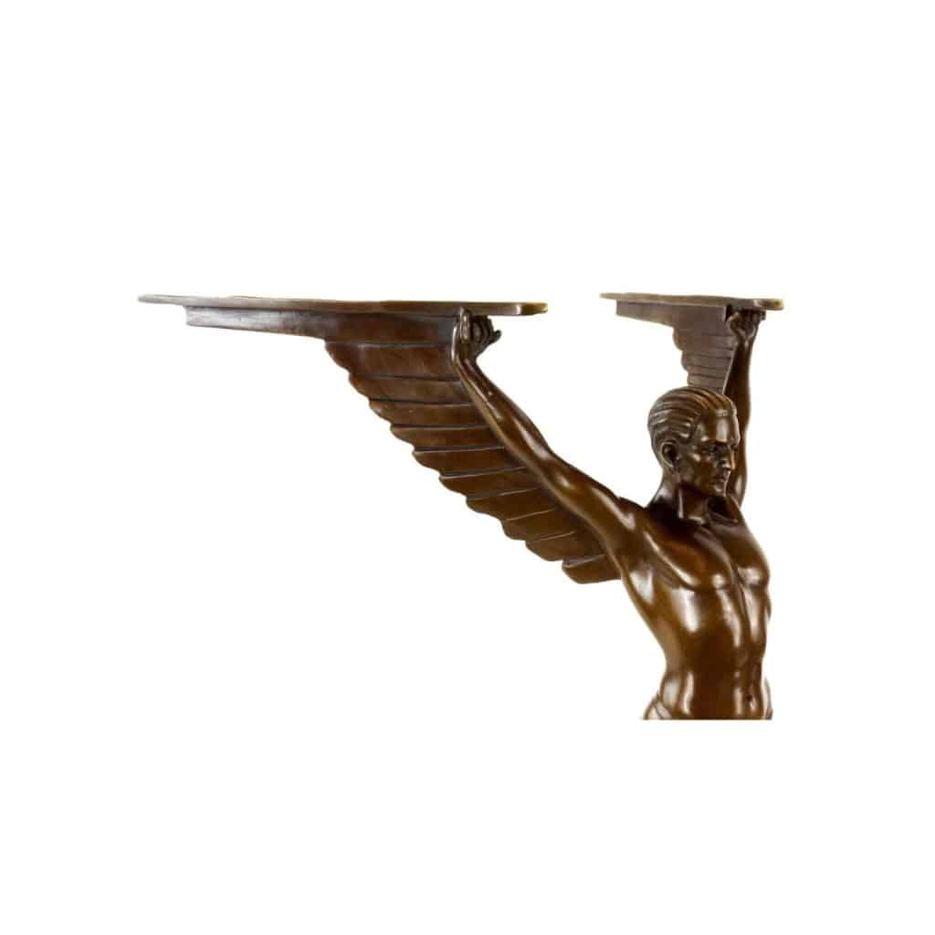 Sculpture en bronze patiné représentant Icare, socle en marbre, style Art Déco, XXIème siècle. | Biron 