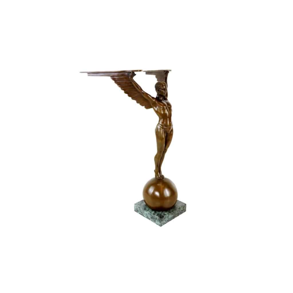 Sculpture en bronze patiné représentant Icare, socle en marbre, style Art Déco, XXIème siècle. | Biron 