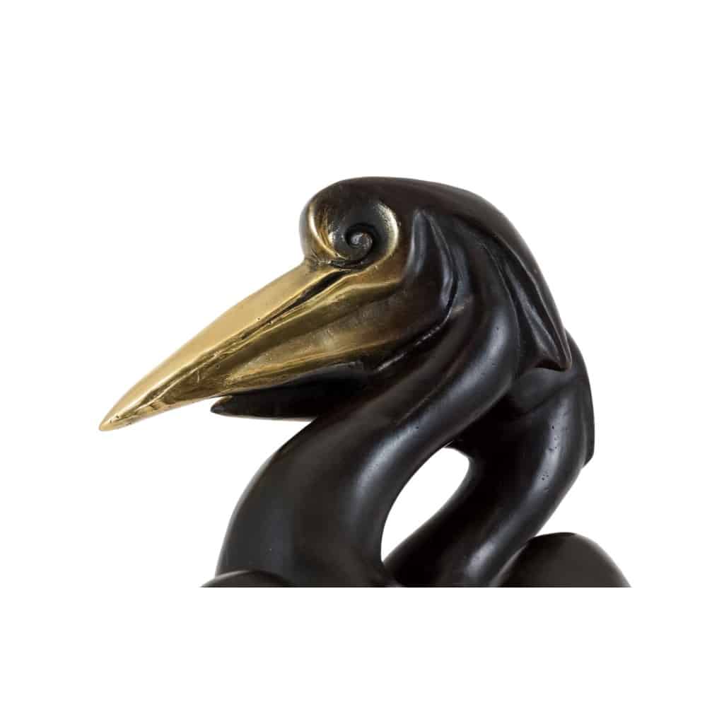 Sculpture en bronze patiné représentant un couple de pelicans, Art contemporain, XXIème siècle. | Biron 