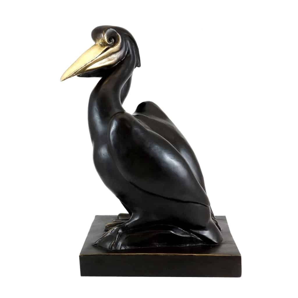 Sculpture en bronze patiné représentant un couple de pelicans, Art contemporain, XXIème siècle. | Biron 