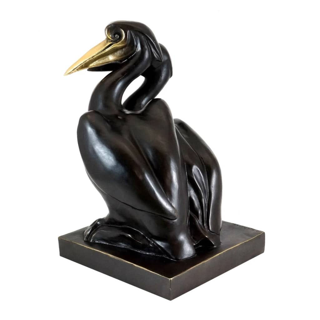Sculpture en bronze patiné représentant un couple de pelicans, Art contemporain, XXIème siècle. | Biron 