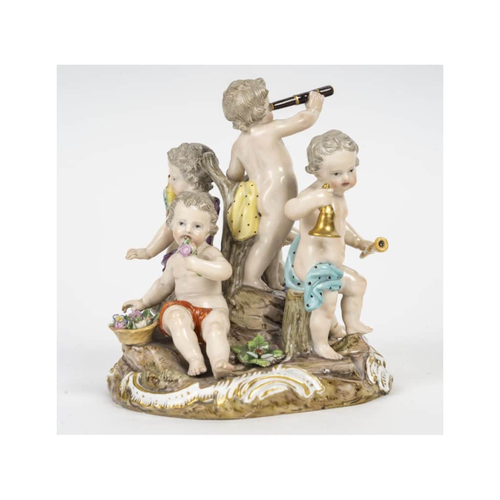 Sculpture, groupe en porcelaine de Meissen, les 5 sens, XIXème siècle, époque Napoléon III. | Biron 