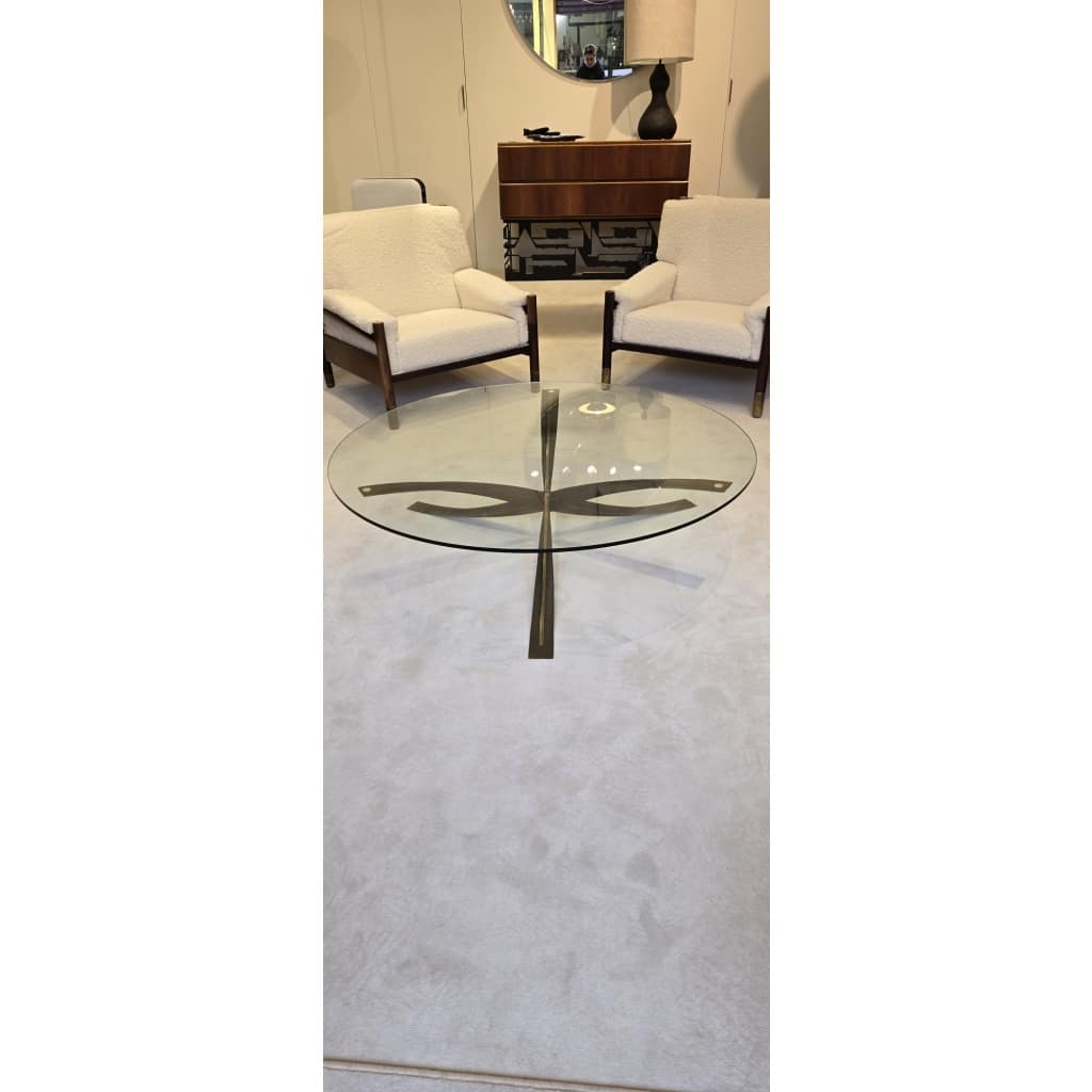 Rare table basse en verre et bronze | Biron 