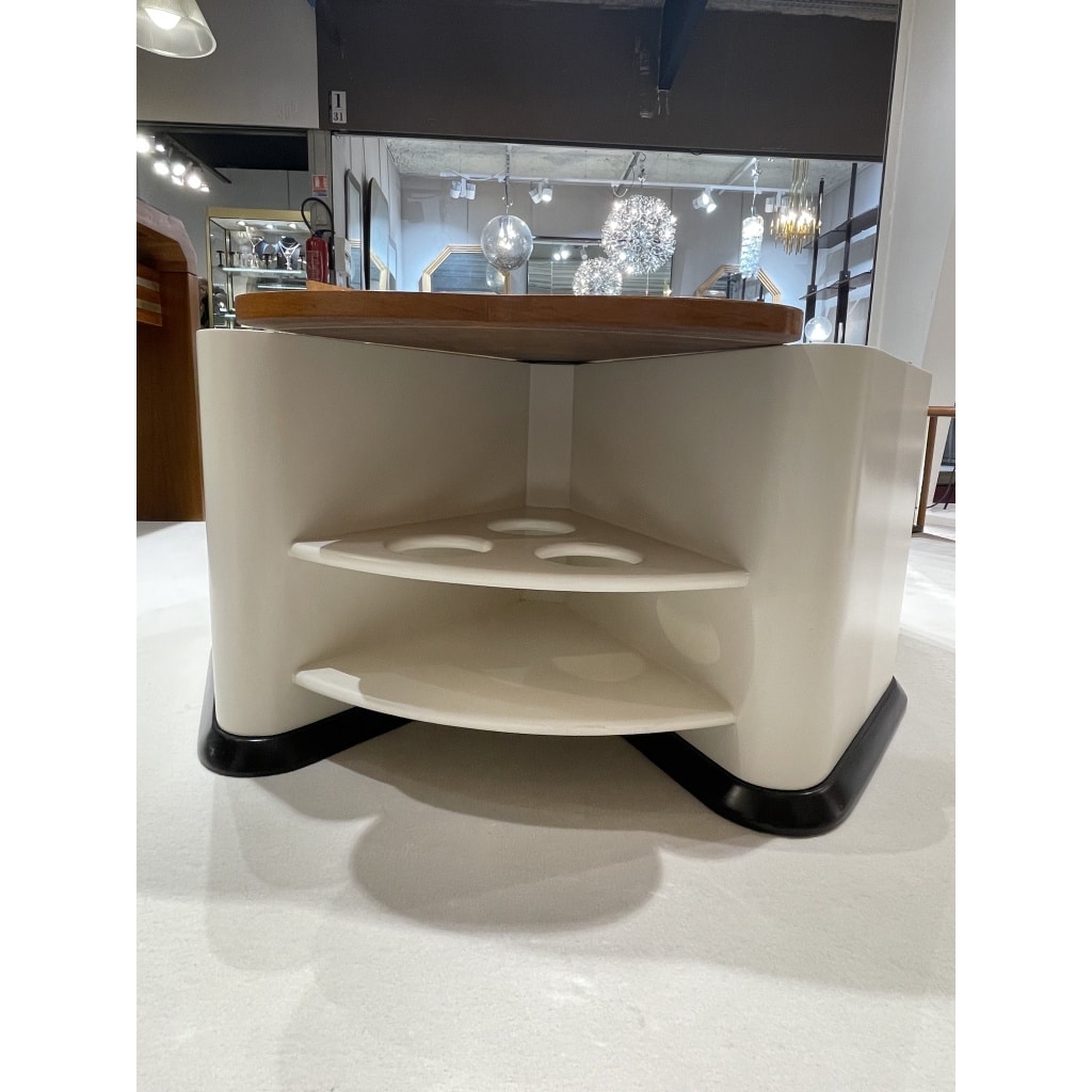 Table basse – bar en forme de trèfle en noyer et laque blanche | Biron 
