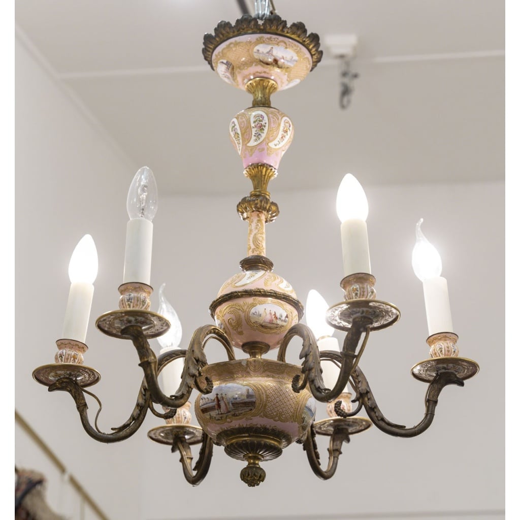 Rare enamel and bronze chandelier, XIXth | Biron