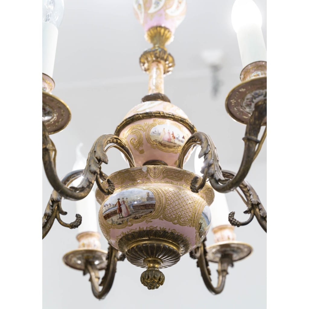 Rare enamel and bronze chandelier, XIXth | Biron