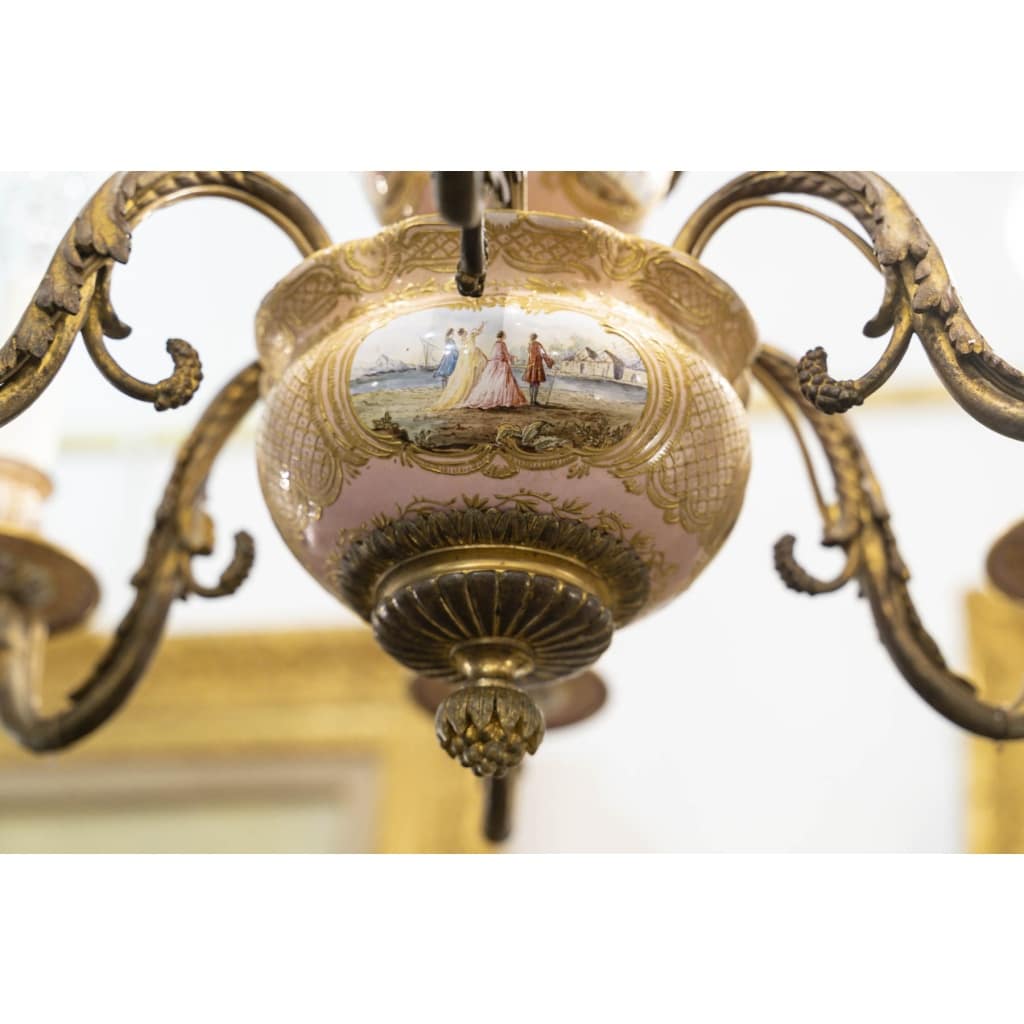 Rare enamel and bronze chandelier, XIXth | Biron