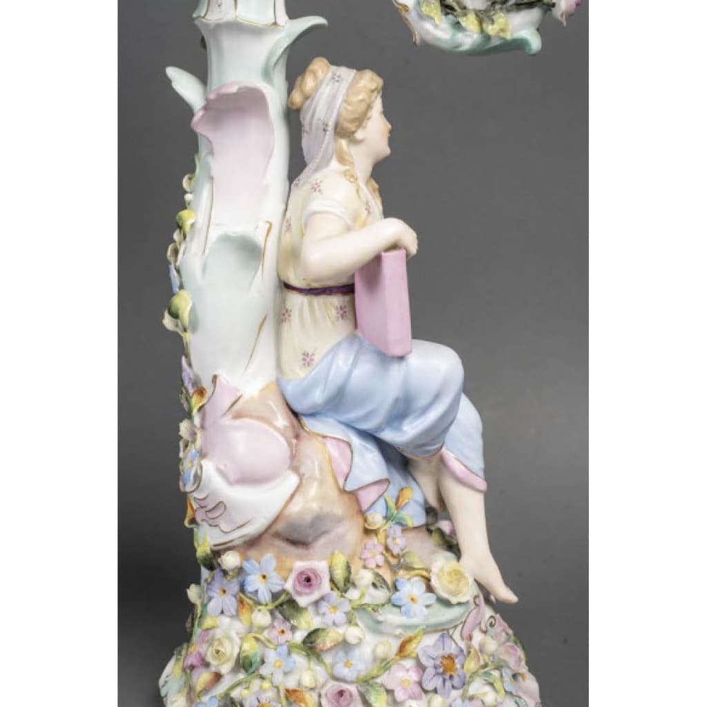 Paire De Candélabres En Porcelaine Dans Le Goût De Meissen, XIXème Siècle. | Biron 
