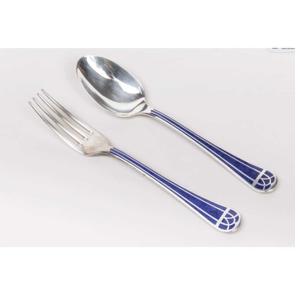 CHRISTOFLE, Ménagère « Talisman laque bleue » 144 pièces | Biron 