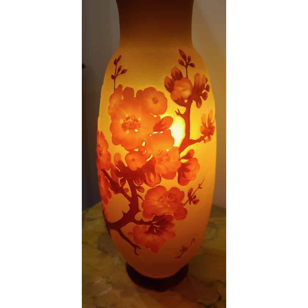 Émile Gallé (1846-1904) « Fleurs de Pommier » Vase en verre soufflé-moulé circa 1905 | Biron 
