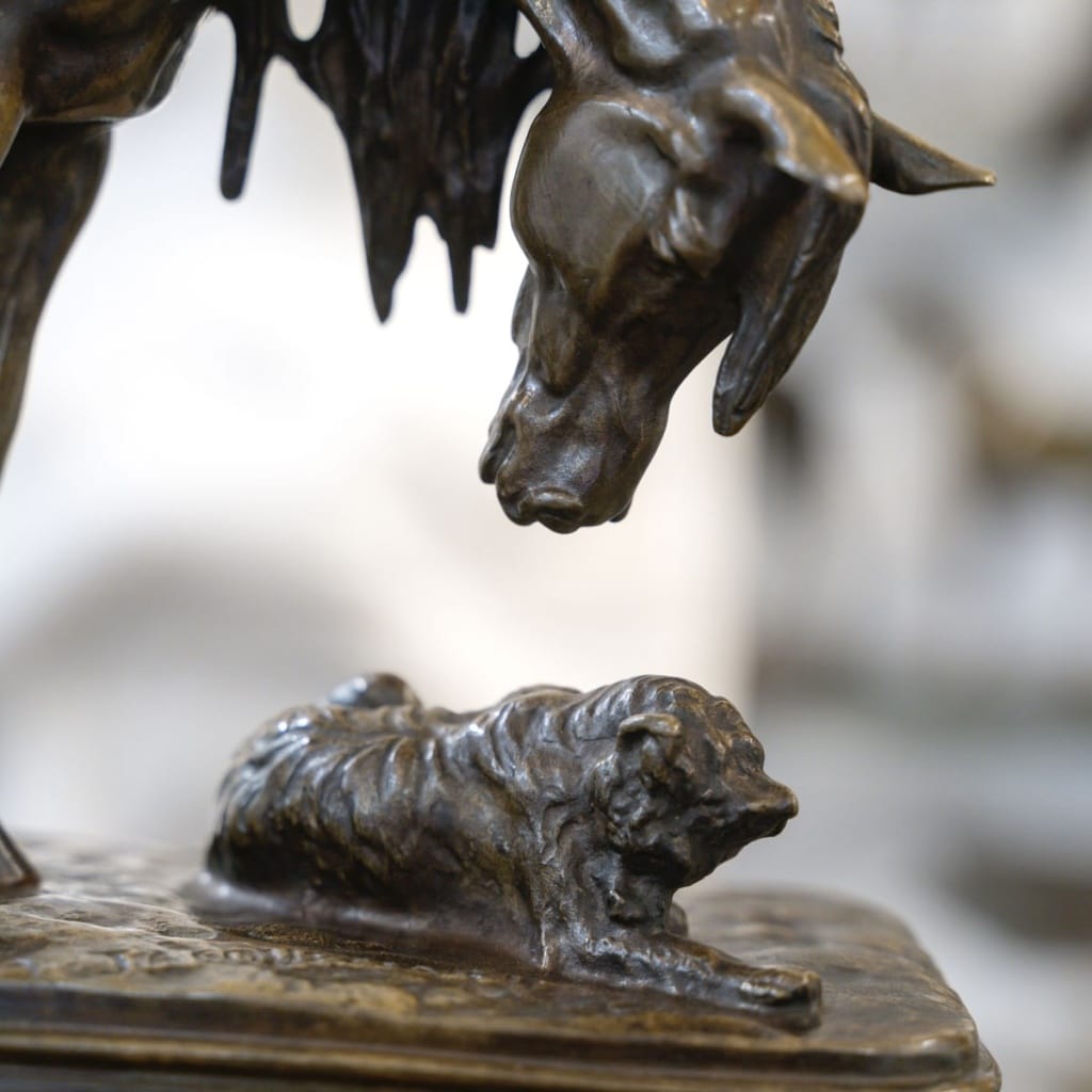 SCULPTURE – CHEVAL ET CHIEN A L’ÉCURIE , HENRI – ALFRED JACQUEMART (1824-1896) – BRONZE | Biron 