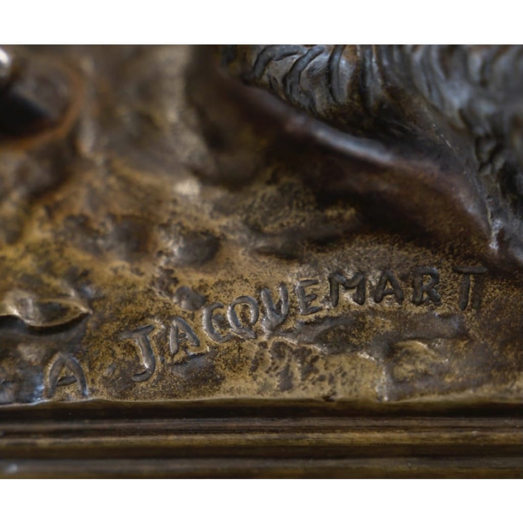SCULPTURE – CHEVAL ET CHIEN A L’ÉCURIE , HENRI – ALFRED JACQUEMART (1824-1896) – BRONZE | Biron 