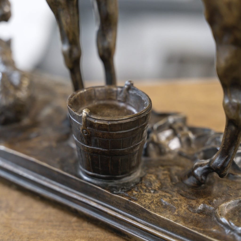 SCULPTURE – CHEVAL ET CHIEN A L’ÉCURIE , HENRI – ALFRED JACQUEMART (1824-1896) – BRONZE | Biron 