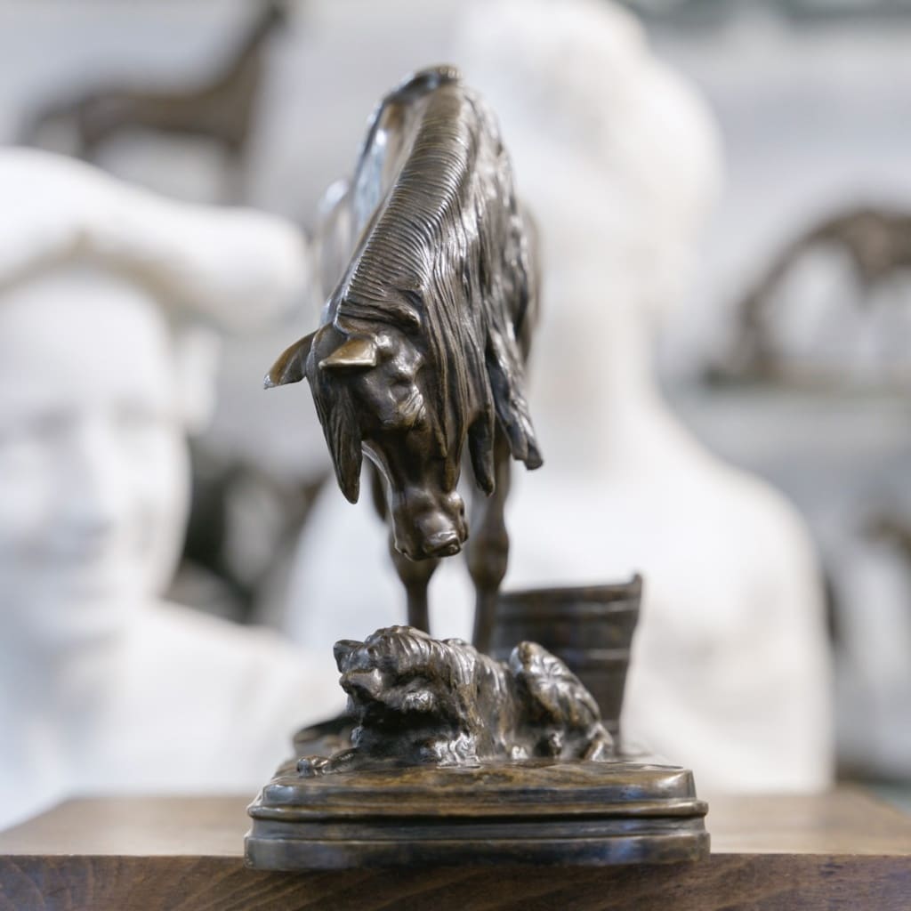 SCULPTURE – CHEVAL ET CHIEN A L’ÉCURIE , HENRI – ALFRED JACQUEMART (1824-1896) – BRONZE | Biron 