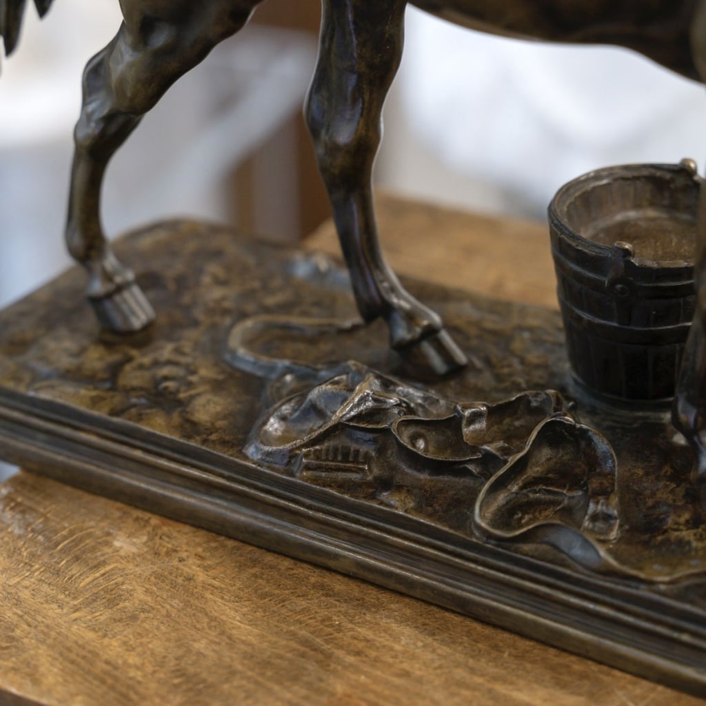 SCULPTURE – CHEVAL ET CHIEN A L’ÉCURIE , HENRI – ALFRED JACQUEMART (1824-1896) – BRONZE | Biron 
