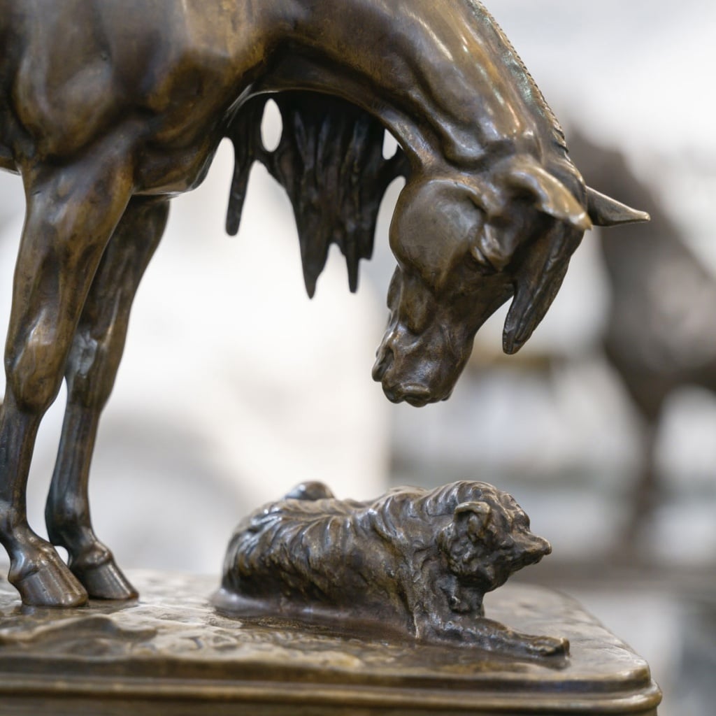 SCULPTURE – CHEVAL ET CHIEN A L’ÉCURIE , HENRI – ALFRED JACQUEMART (1824-1896) – BRONZE | Biron 