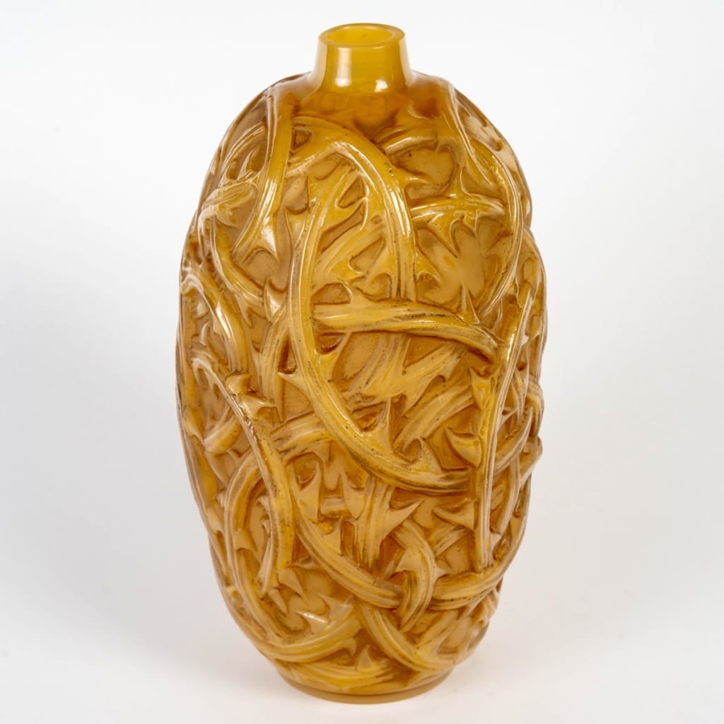 Vase "Ronces" verre butterscotch patiné sépia de René LALIQUE 
