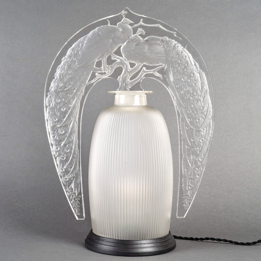 Veilleuse Tiare « Deux Paons » verre blanc de René LALIQUE | Biron 