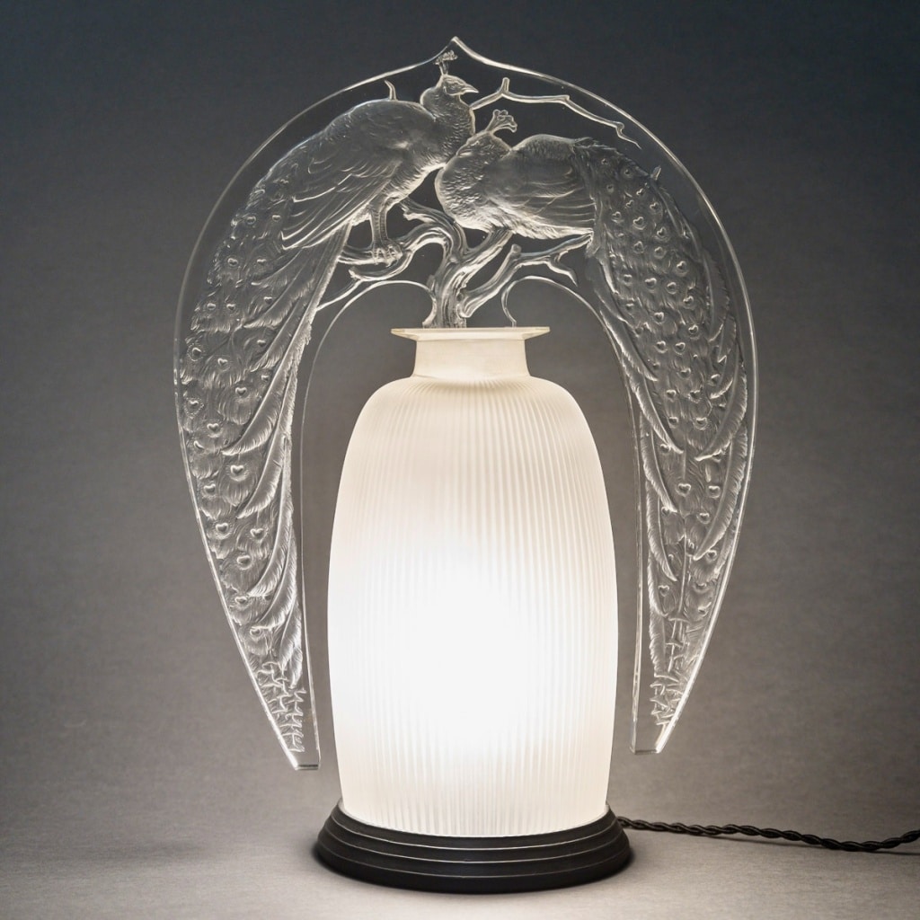 Veilleuse Tiare « Deux Paons » verre blanc de René LALIQUE | Biron 