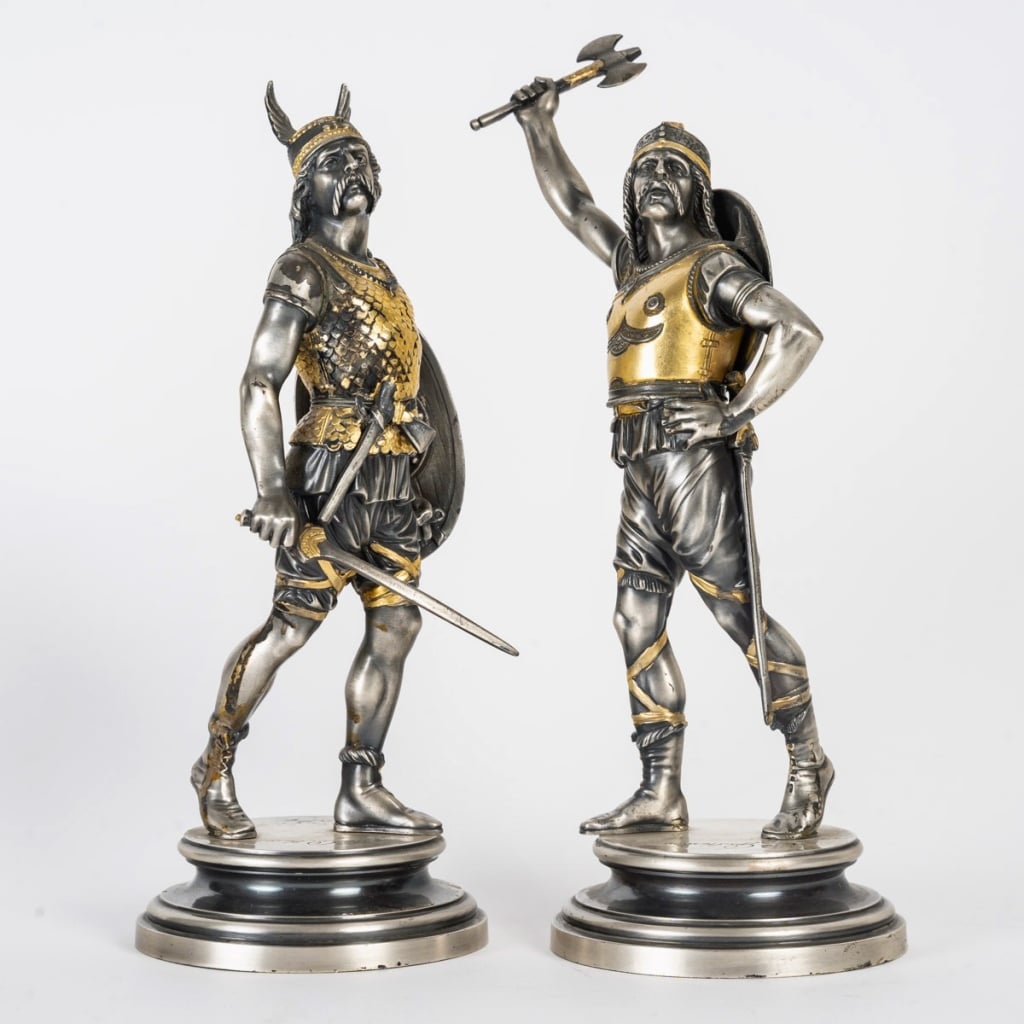 Émile-Coriolan Guillemin (1841-1907) Paire de Soldats Gaulois en bronze, circa 1875 | Biron 