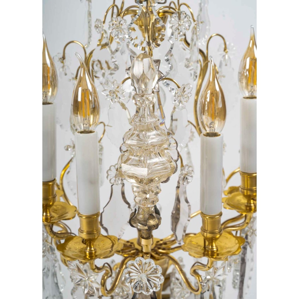 Paire de girandoles de style Louis XV en bronze doré et décor de cristal Baccarat vers 1850-1870 | Biron 