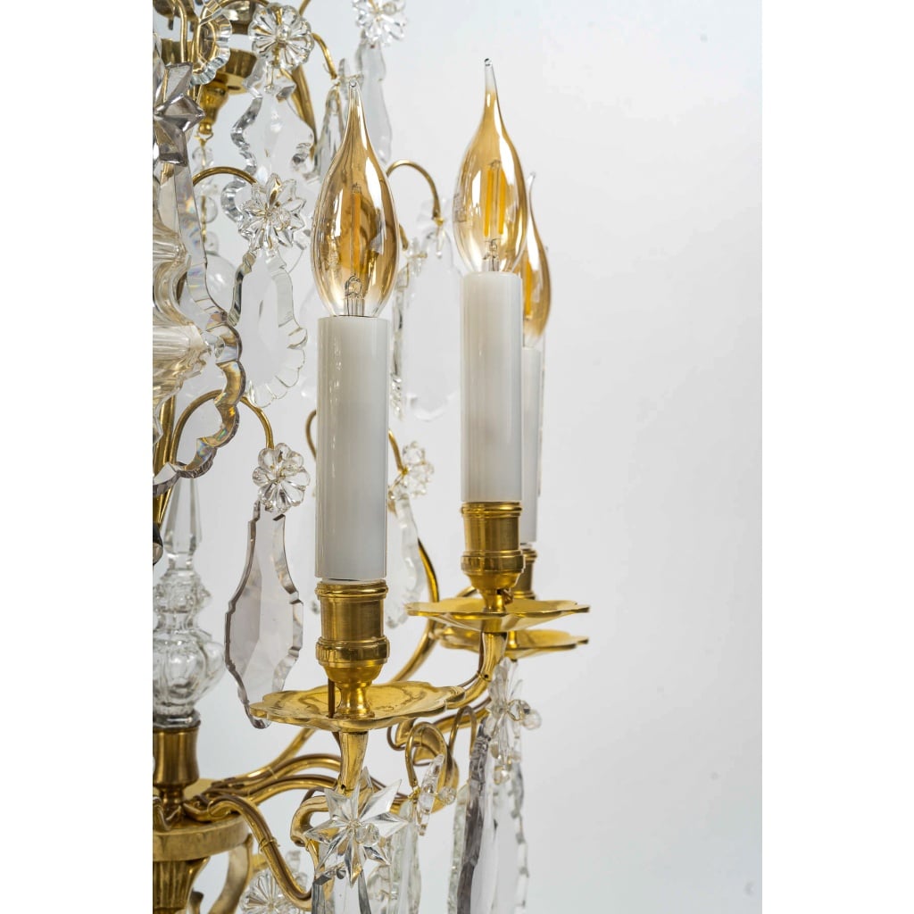 Paire de girandoles de style Louis XV en bronze doré et décor de cristal Baccarat vers 1850-1870 | Biron 