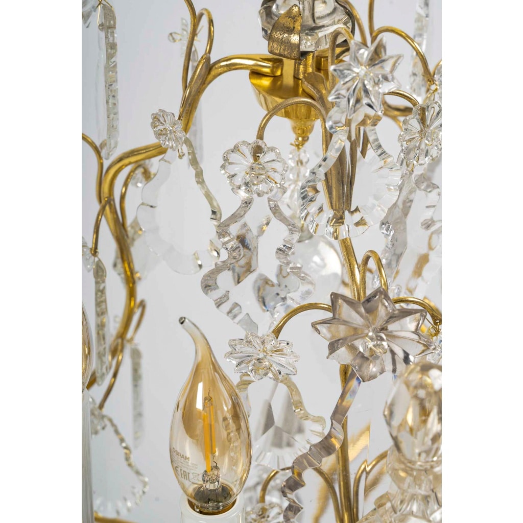Paire de girandoles de style Louis XV en bronze doré et décor de cristal Baccarat vers 1850-1870 | Biron 