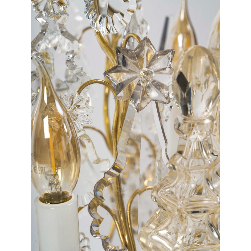 Paire de girandoles de style Louis XV en bronze doré et décor de cristal Baccarat vers 1850-1870 | Biron 