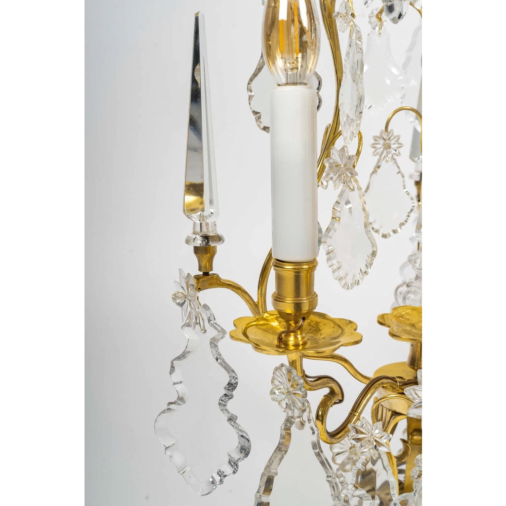Paire de girandoles de style Louis XV en bronze doré et décor de cristal Baccarat vers 1850-1870 | Biron 