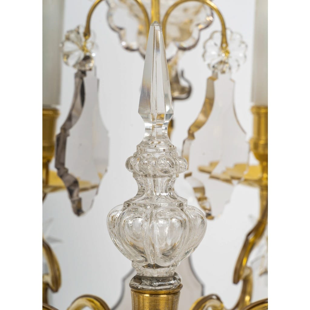 Paire de girandoles de style Louis XV en bronze doré et décor de cristal Baccarat vers 1850-1870 | Biron 