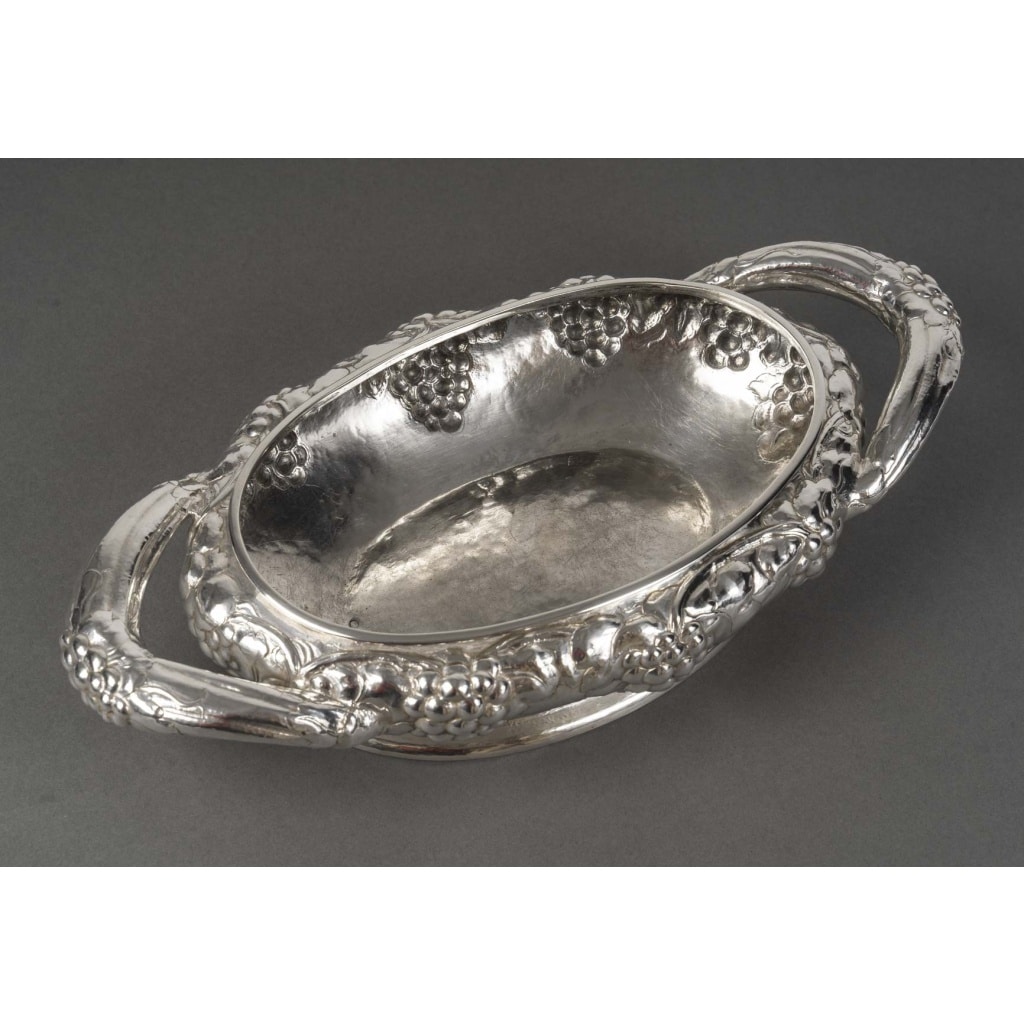 JEAN SERRIERE – Jardinière ovale en argent massif XXe vers 1920 | Biron 