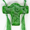 Pendentif Croix "Cigognes" verre vert patiné blanc de René LALIQUE 