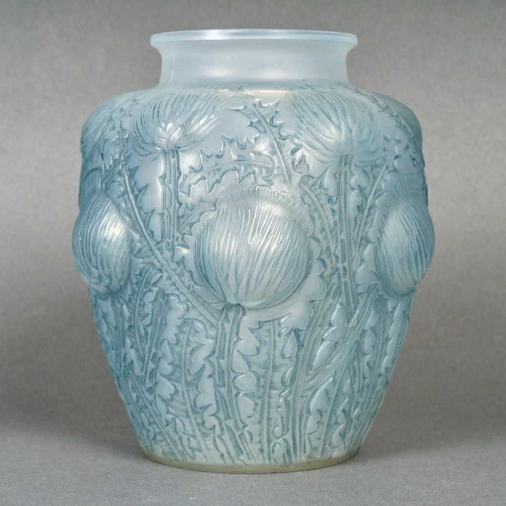 Vase "Domrémy" verre opalescent patiné bleu de René LALIQUE 
