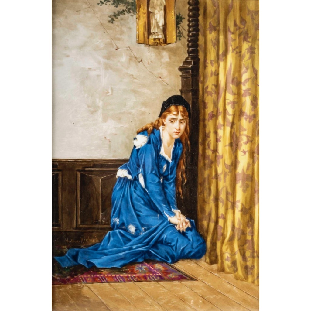 Hortense Richard (1858-1940) “Marguerite Folle” Plaque en porcelaine Exposition Universelle 1889 | Biron 