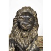 Paire de lions en bronze patine 