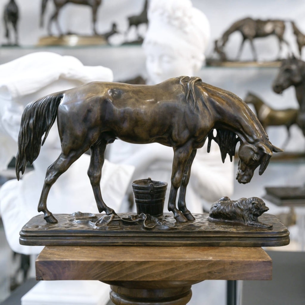 SCULPTURE – CHEVAL ET CHIEN A L’ÉCURIE , HENRI – ALFRED JACQUEMART (1824-1896) – BRONZE | Biron 